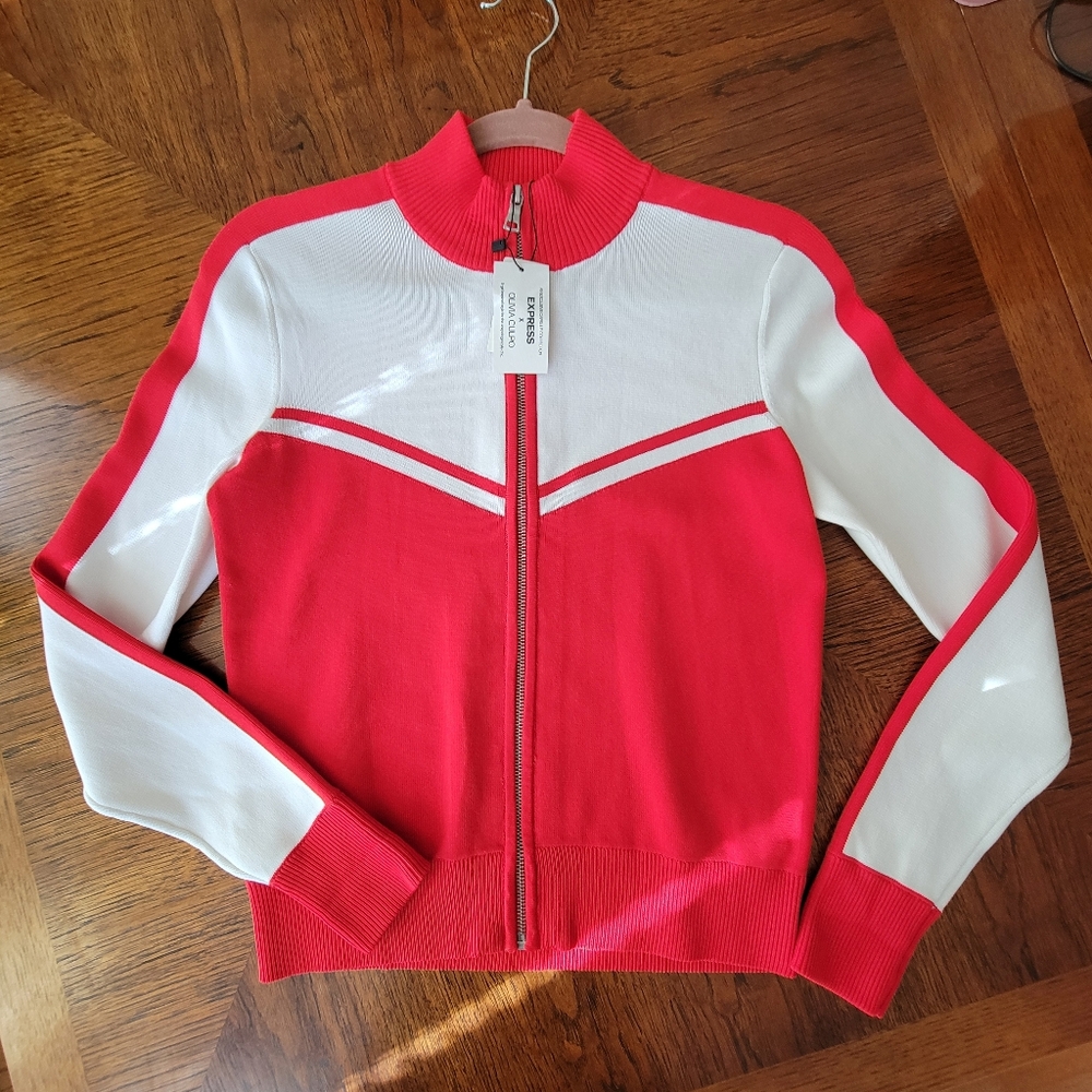 NWT Express x Olivia Culpo Red White Track Bomber Jacket